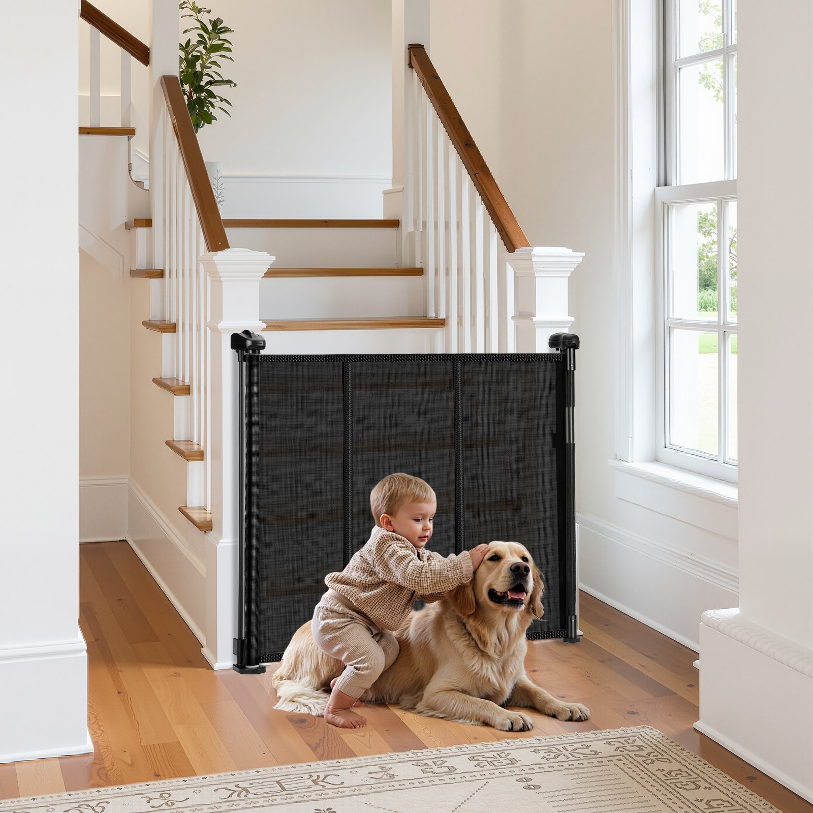 Retractable Baby Safety Gate – Extra Tall 34 Inch Mesh Barrier (71 Inch Wide)