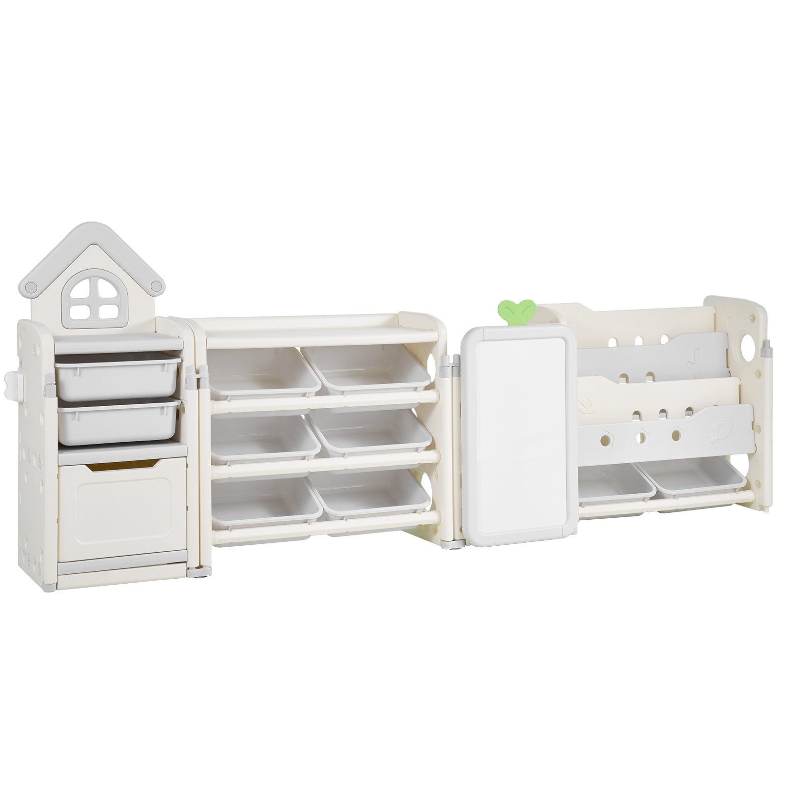VEVOR Kids Toy Storage with Bookshelf, 4-Tier Large Toy Storage Organizer with 10 Plastic Movable Bins, Kids Cubby Cabinet with Bookshelf and Drawing Board for Study Room, Playroom, Classroom, Nursery