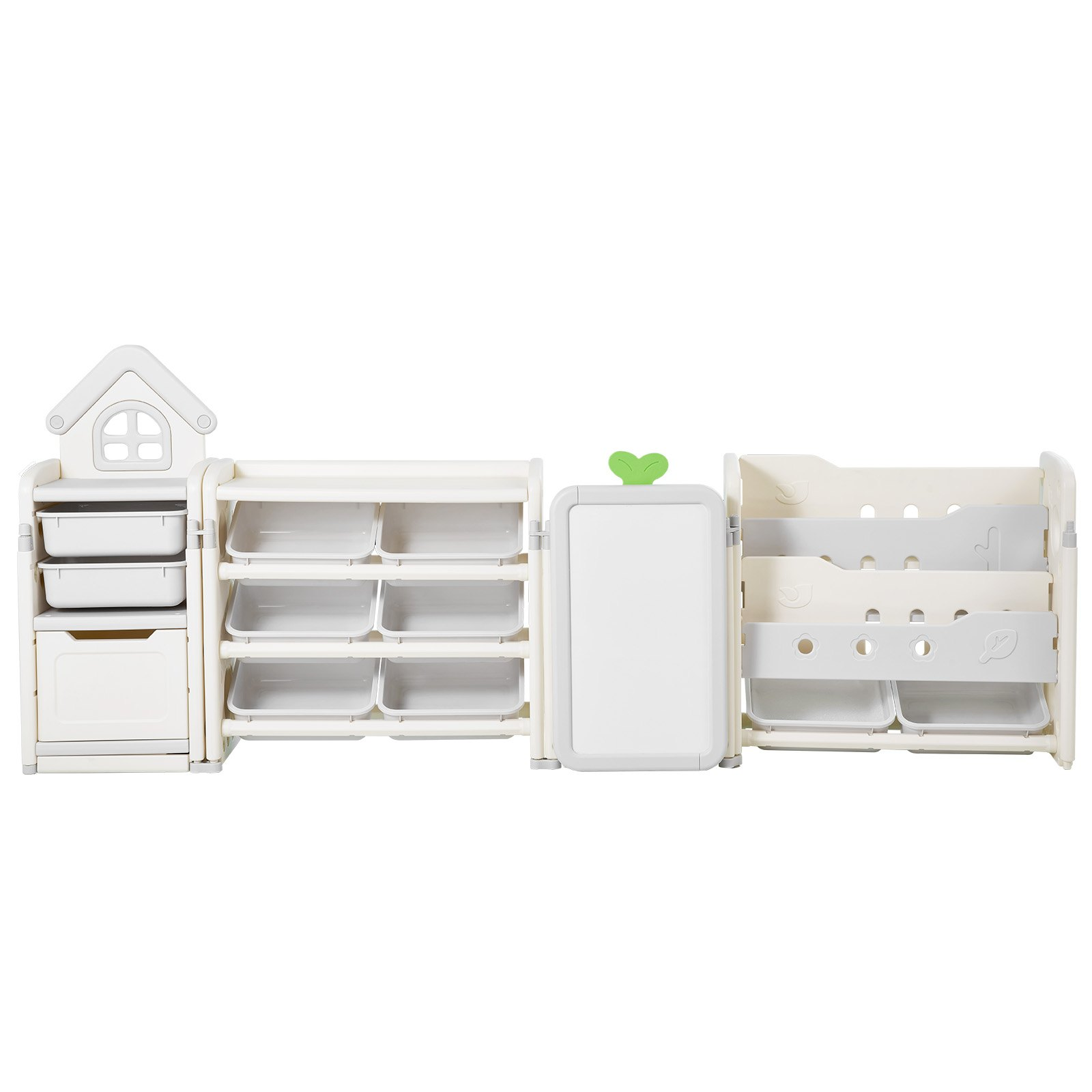 VEVOR Kids Toy Storage with Bookshelf, 4-Tier Large Toy Storage Organizer with 10 Plastic Movable Bins, Kids Cubby Cabinet with Bookshelf and Drawing Board for Study Room, Playroom, Classroom, Nursery