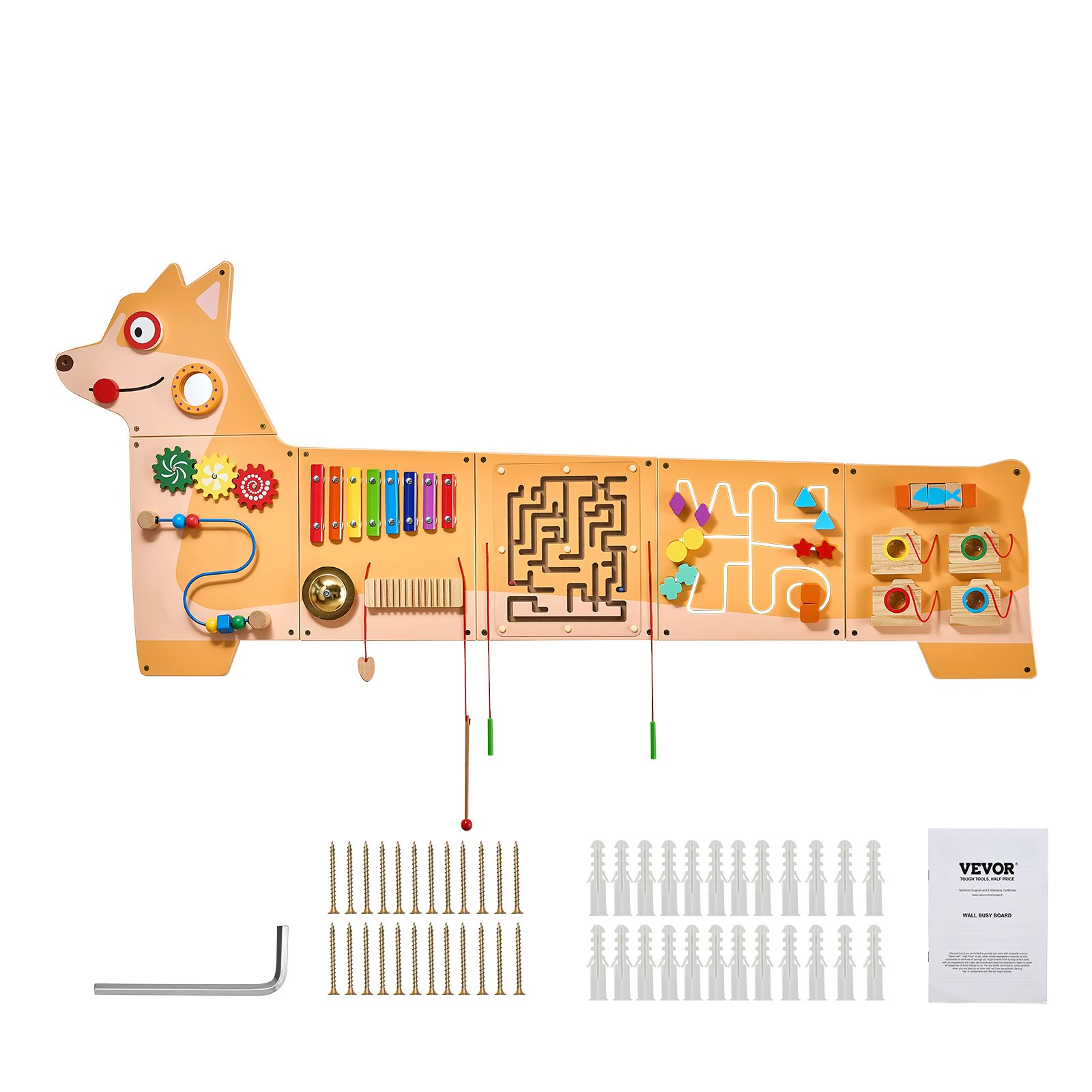 VEVOR Puppy Activity Wall Busy Board Panels, 12 Activities, Montessori Sensory Wall Toy for Kids 3-12 Years, Montessori Learning Activity Center, Ideal for Toddler Playroom Nursery Classroom