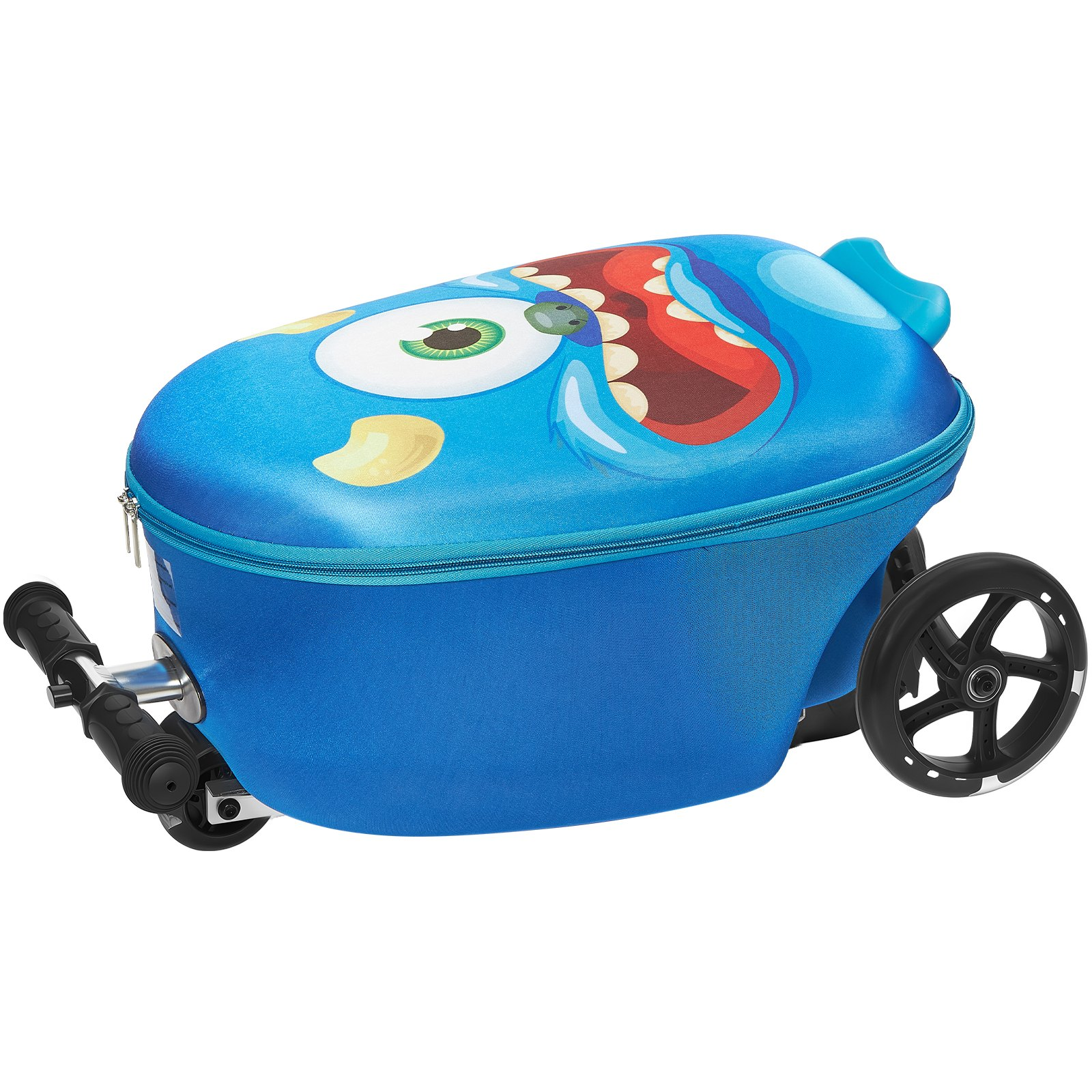 Ride-on Luggage, 20 L Capacity, 20 Inches Kids Scooter Suitcase with Flash PU Wheels, Adjustable Handle & TPR Non-Slip Grip, Foldable & Lightweight Scooter Luggage for Kids Aged 5+, Blue