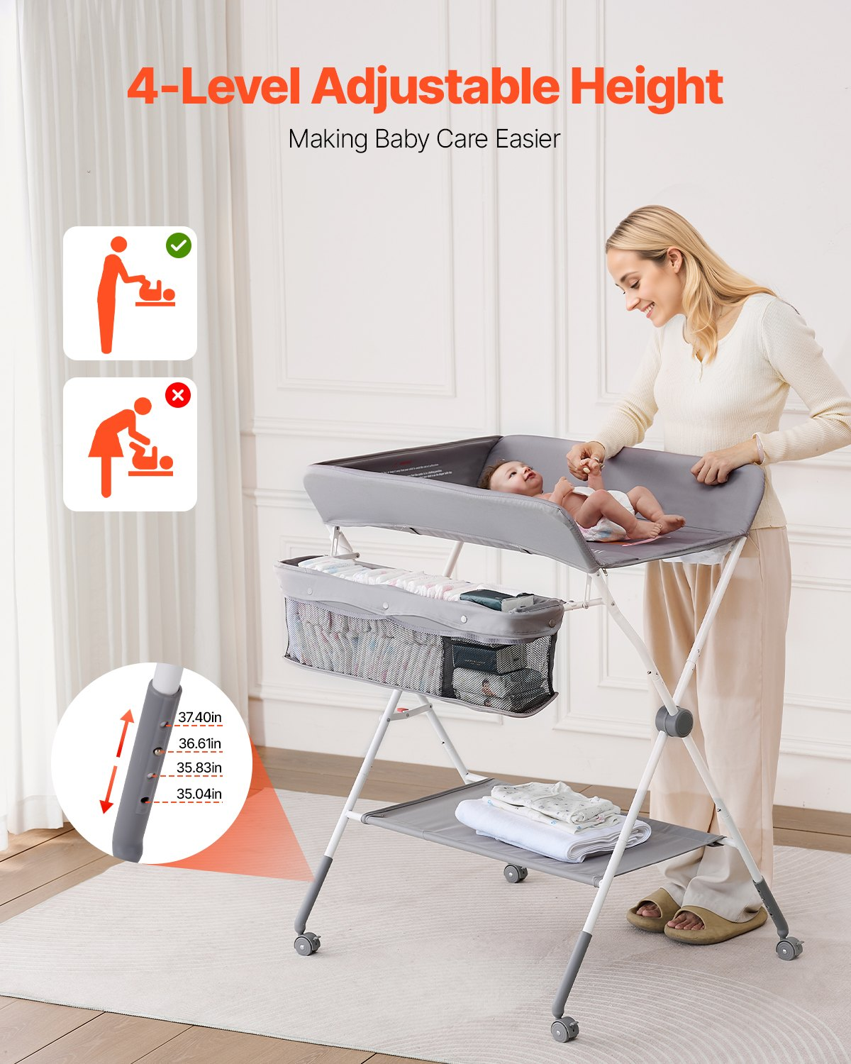 Foldable Baby Changing Table with Storage Basket – Adjustable Height