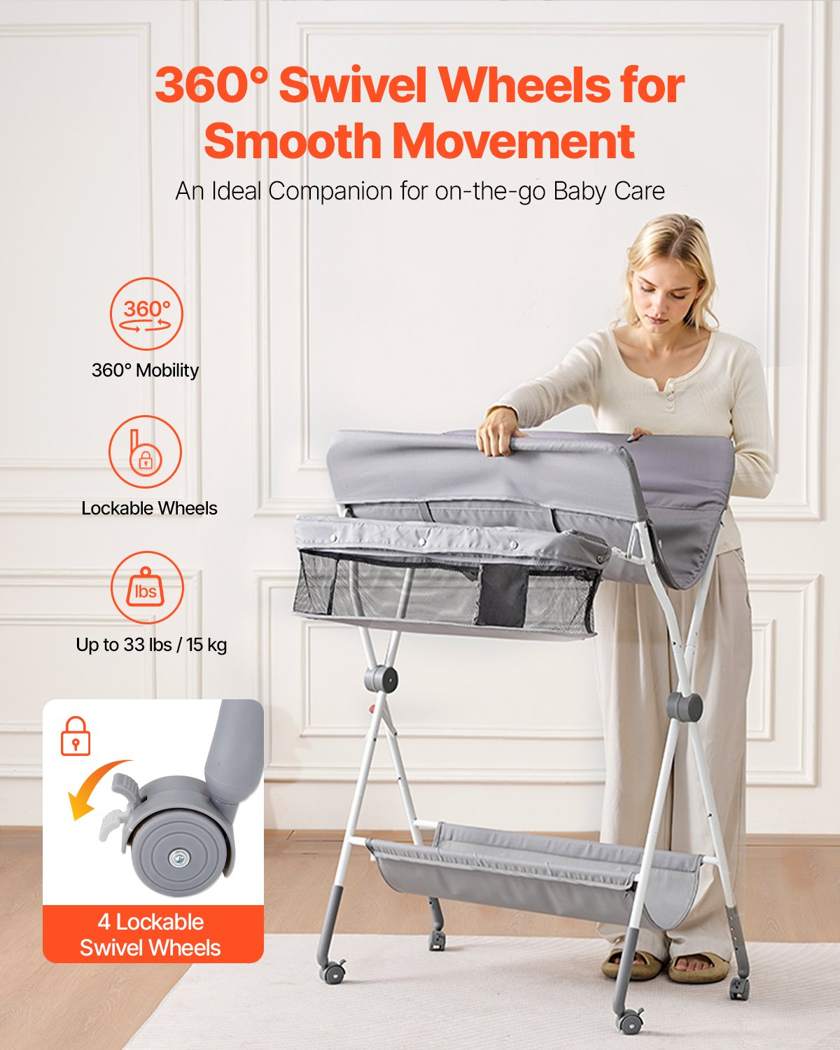Foldable Baby Changing Table with Storage Basket – Adjustable Height