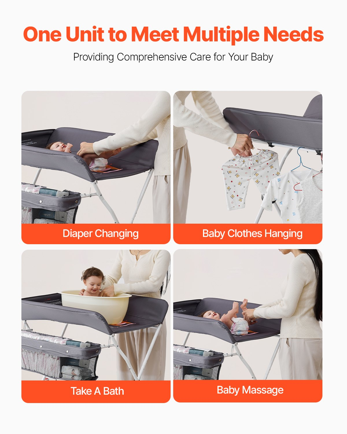 Foldable Baby Changing Table with Storage – Adjustable Height Diaper Station with Wheels