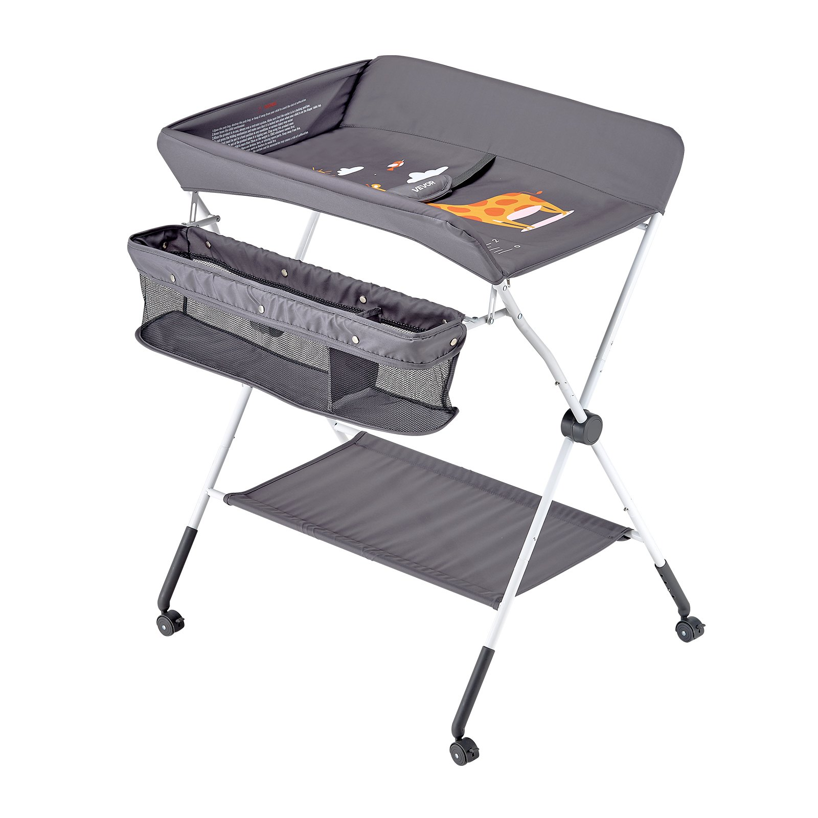 Foldable Baby Changing Table with Storage – Adjustable Height Diaper Station with Wheels