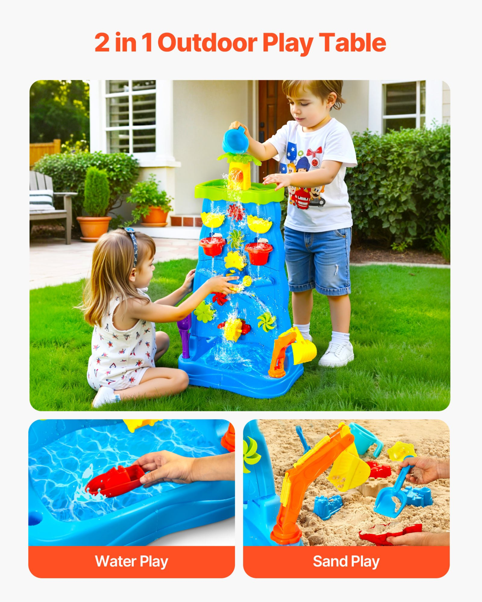 Kids Sand & Water Play Table – Double-Sided Outdoor Sensory Activity Center with 37-Piece Accessory Set for Toddlers 3+