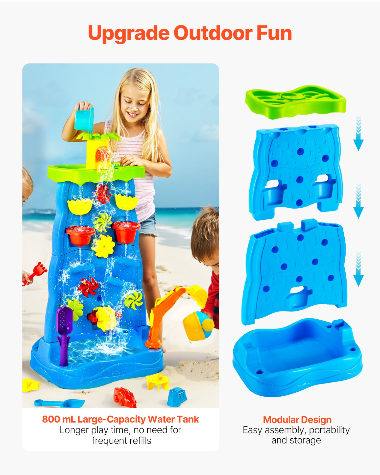Kids Sand & Water Play Table – Double-Sided Outdoor Sensory Activity Center with 37-Piece Accessory Set for Toddlers 3+