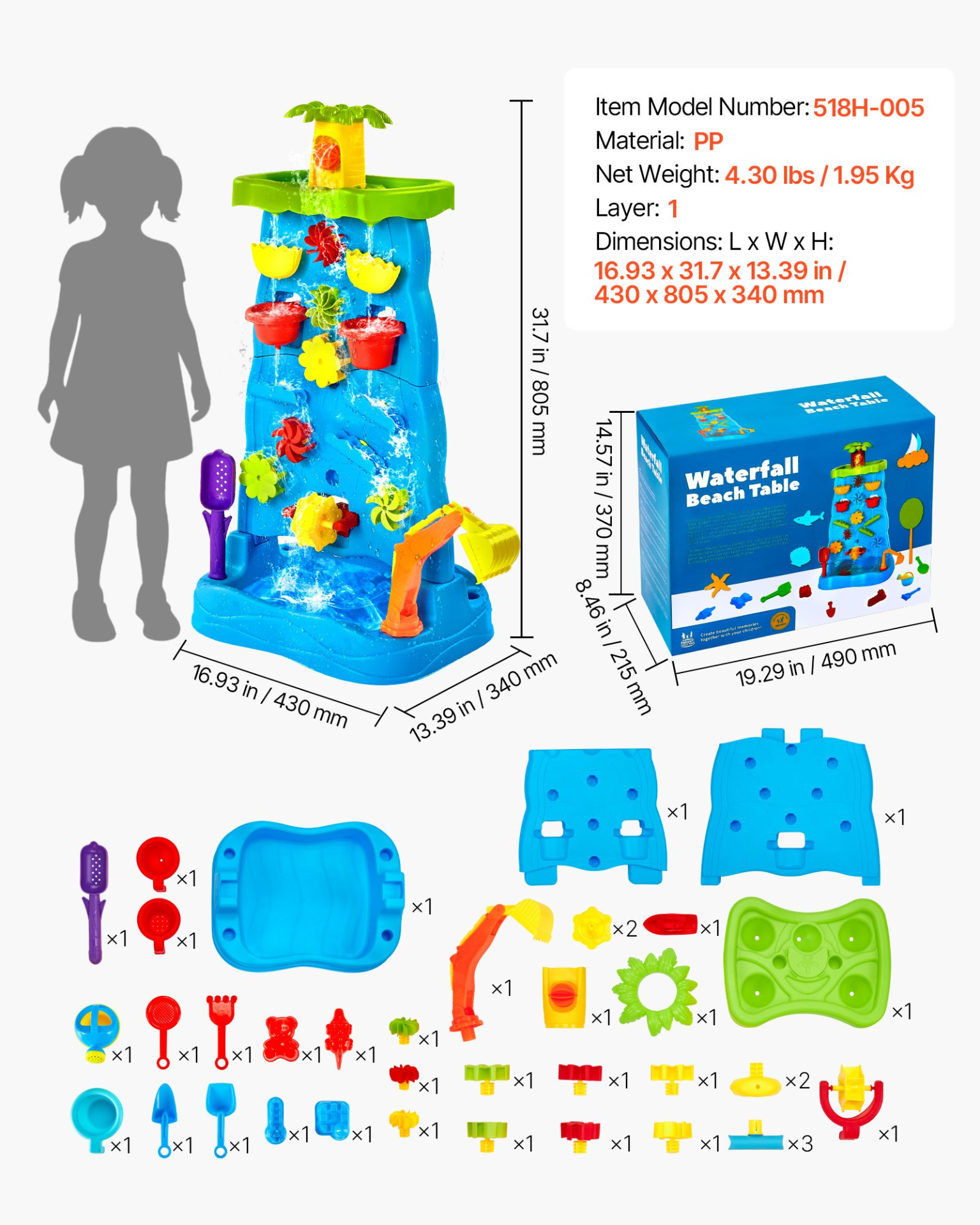 Kids Sand & Water Play Table – Double-Sided Outdoor Sensory Activity Center with 37-Piece Accessory Set for Toddlers 3+