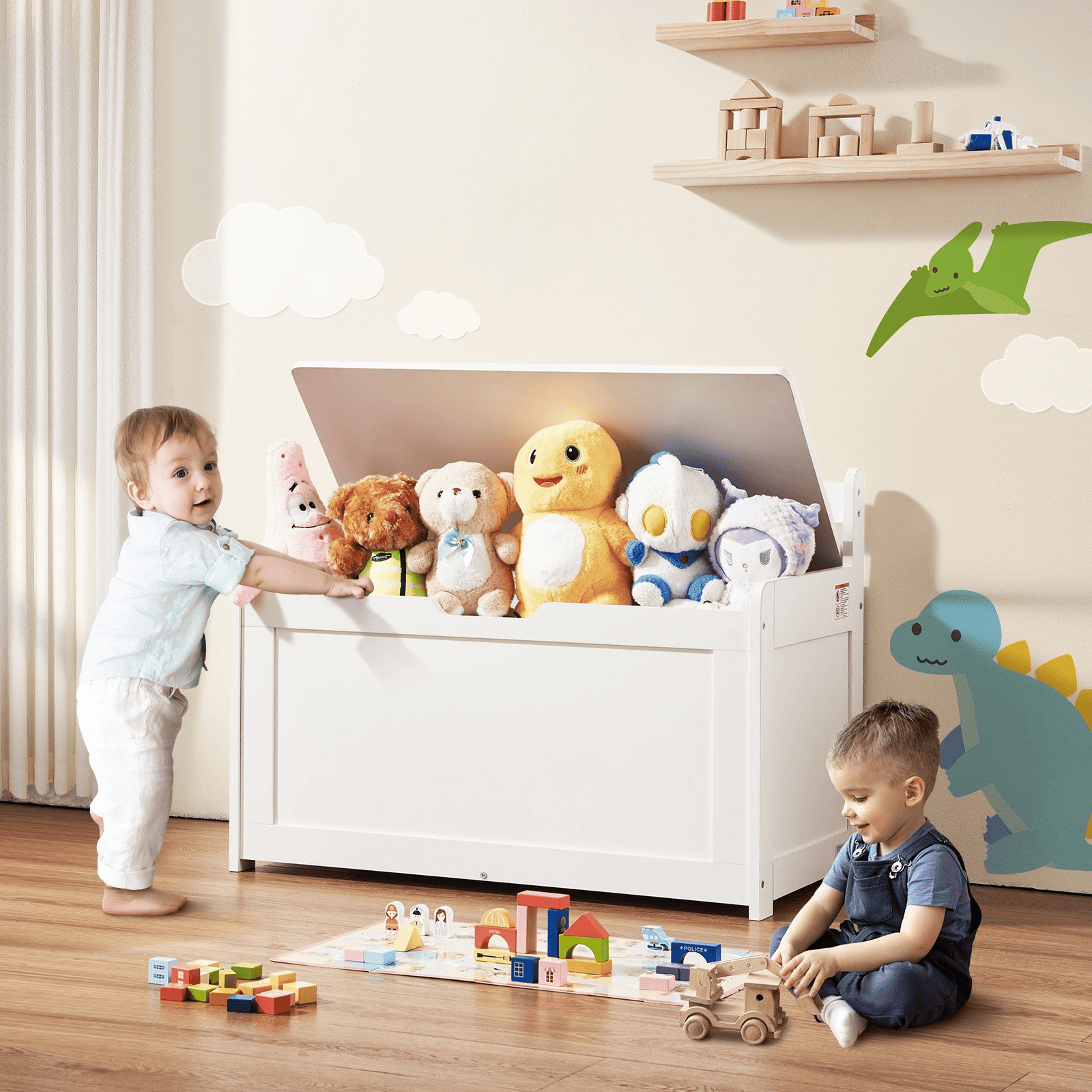 VEVOR Kids Toy Storage Bench Wooden Toy Box Chest 32.68 x 17.91 x 24.02" White