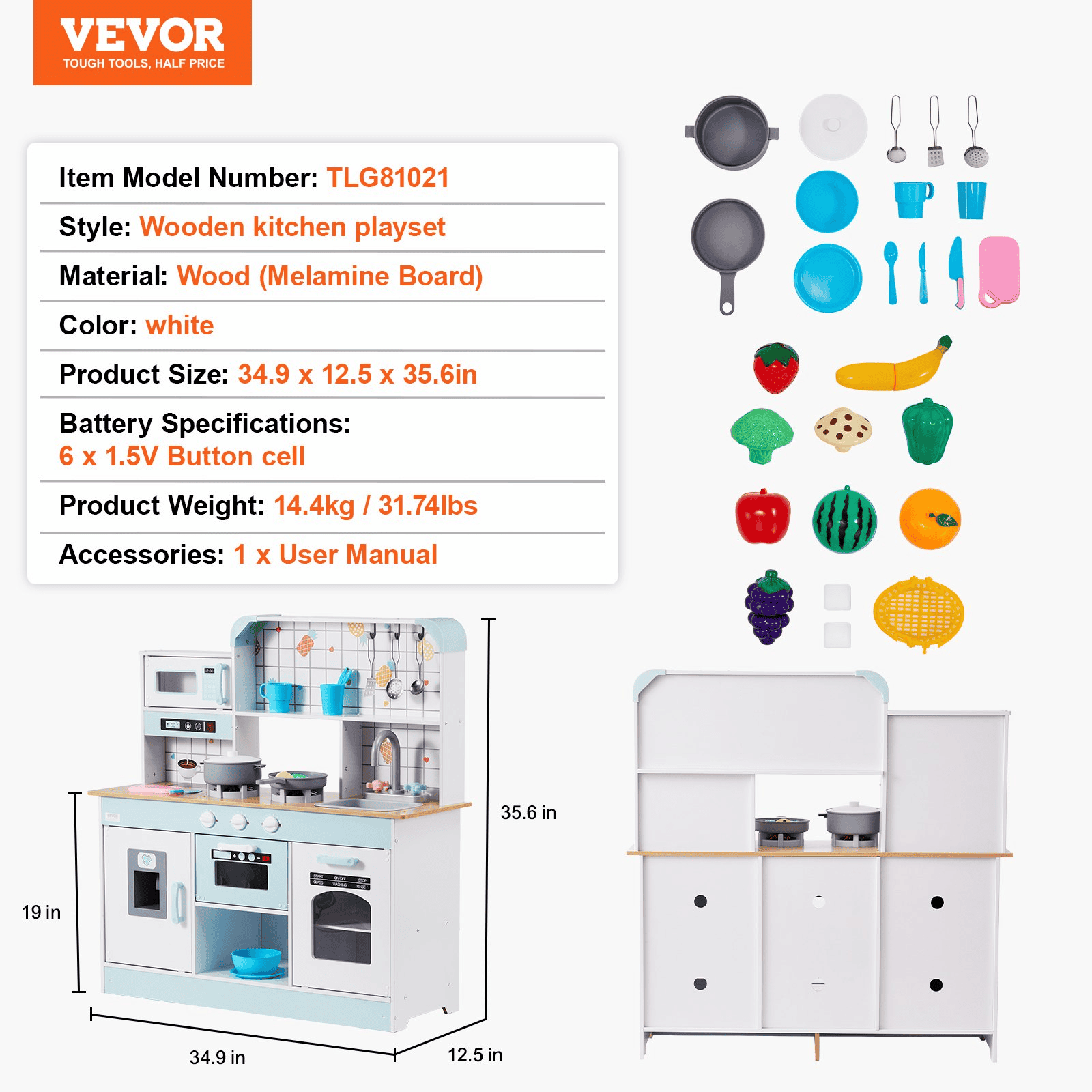 Kitchen Playset for Kids – 24-Piece Pretend Cooking Fun in White