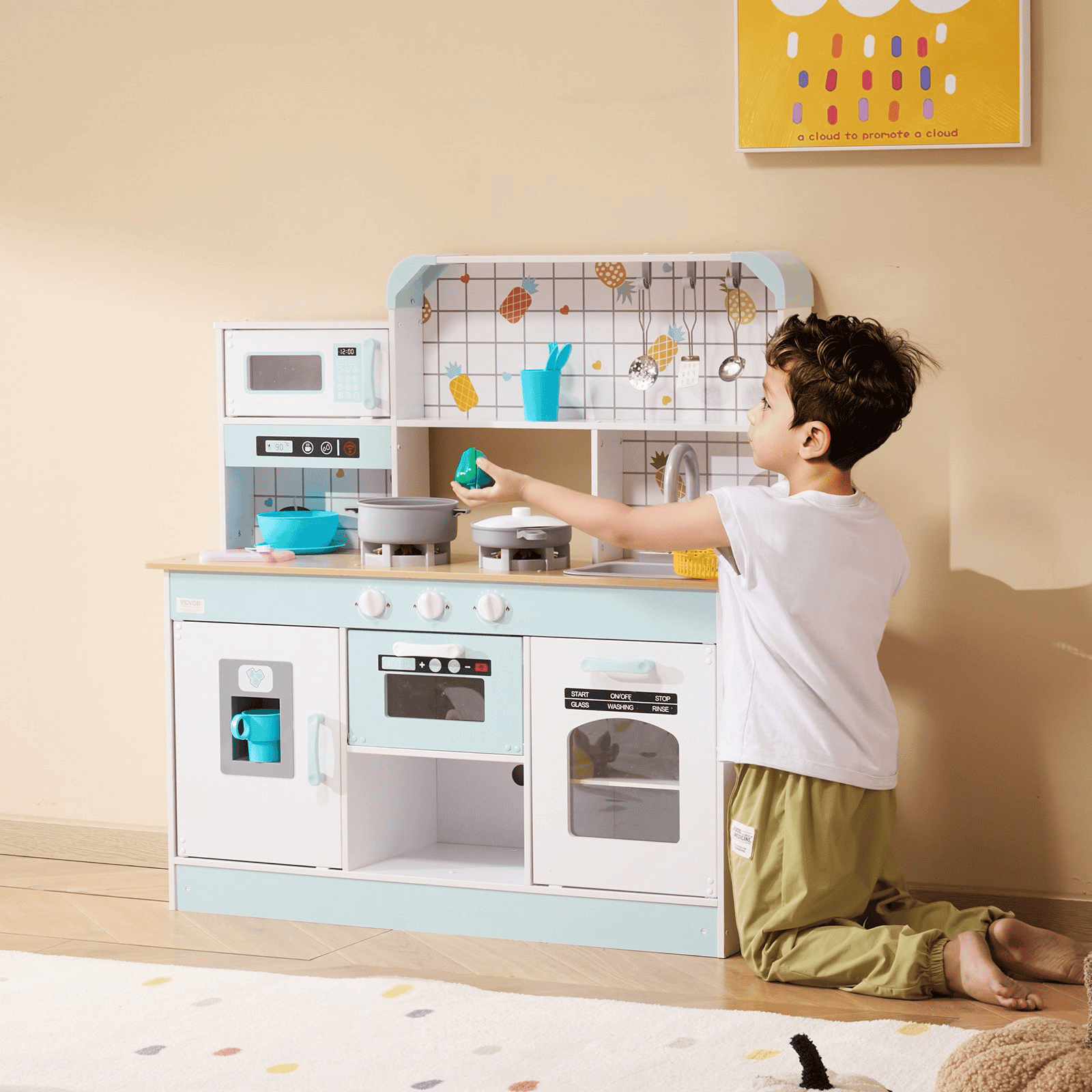 Kitchen Playset for Kids – 24-Piece Pretend Cooking Fun in White