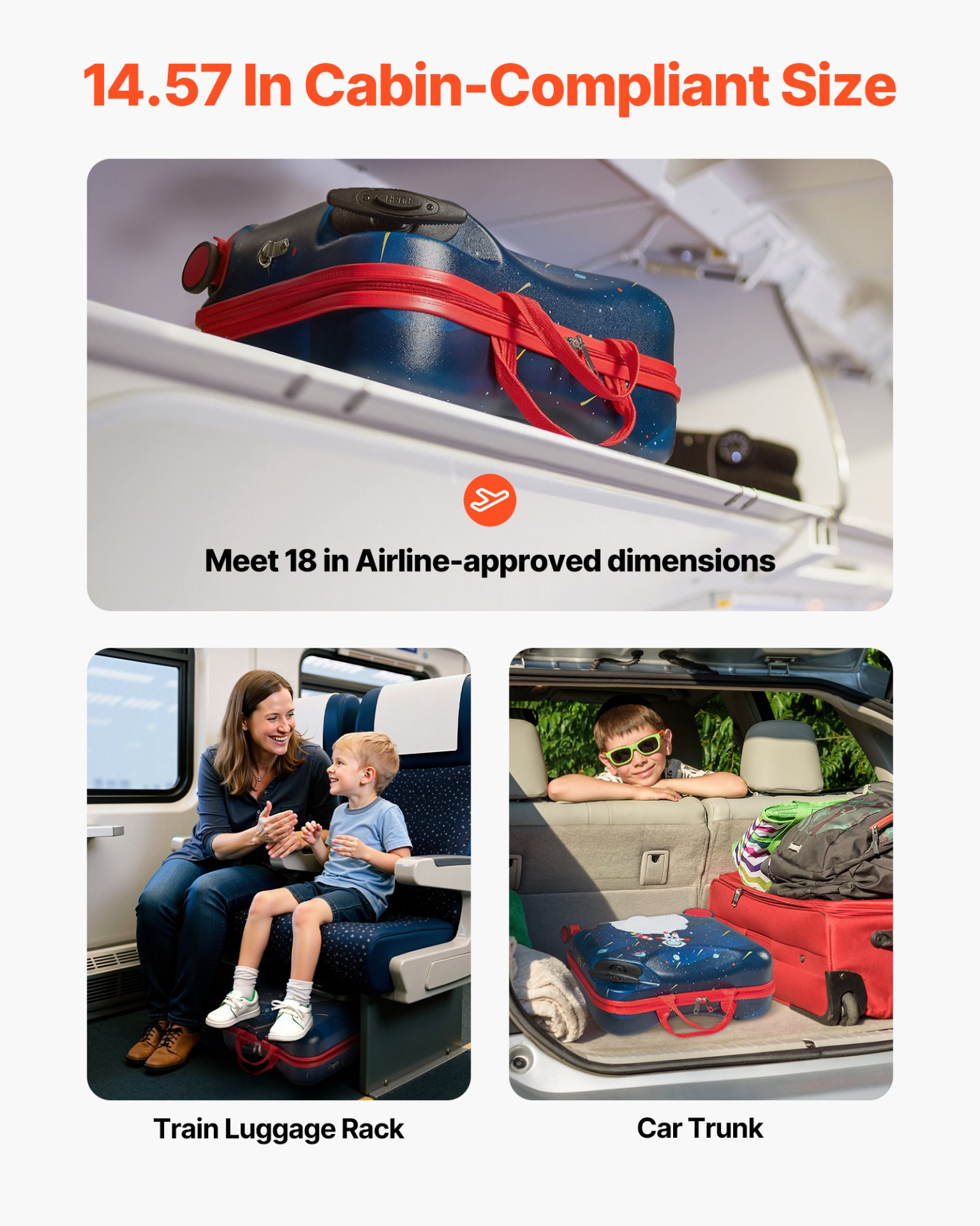 VEVOR Ride-on Luggage, 26 L Capacity, 18 Inches Tow Along Toddler Carry on Luggage with Wheels, Adjustable Shoulder Strap, Lightweight Kids Riding Suitcase for Boys & Girls Aged 3+, Blue & White