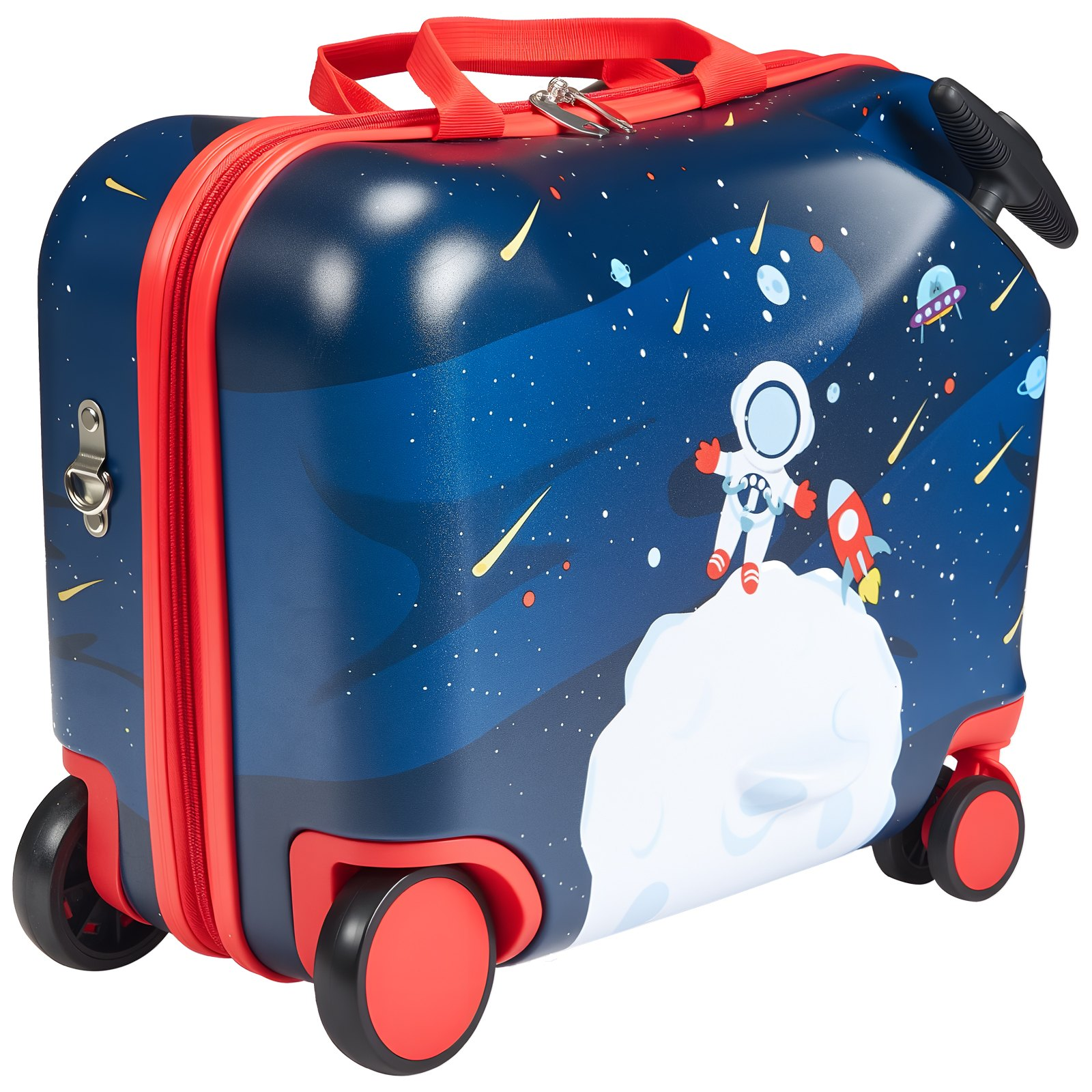VEVOR Ride-on Luggage, 26 L Capacity, 18 Inches Tow Along Toddler Carry on Luggage with Wheels, Adjustable Shoulder Strap, Lightweight Kids Riding Suitcase for Boys & Girls Aged 3+, Blue & White