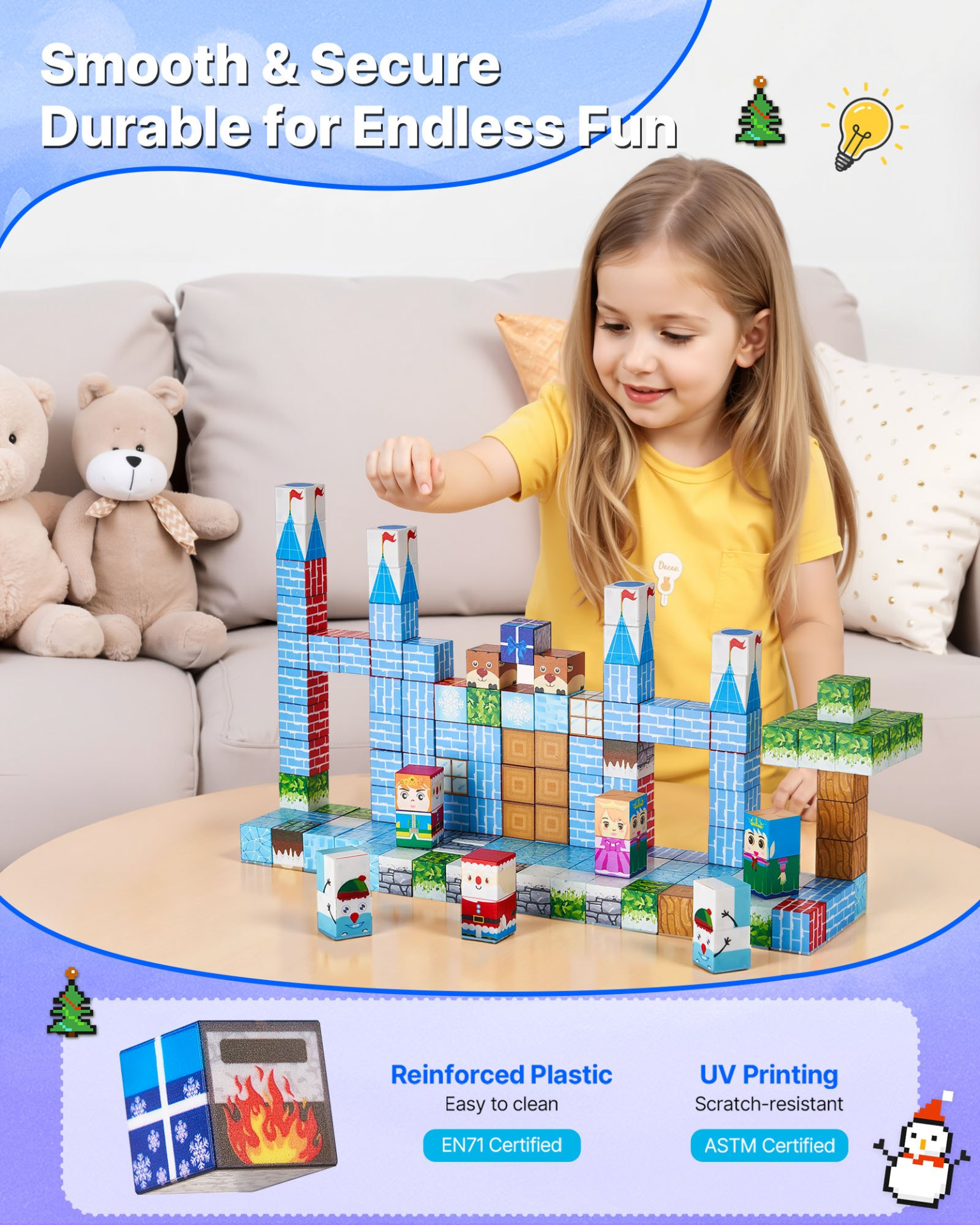 VEVOR Magnetic Blocks, 150 PCS Glacier Castle Set, Magnetic Building Cubes for Kids, STEM Montessori Sensory Toys for Christmas Birthday Gift, Construction Stacking Toy for 3+ Years Old Boys & Girls