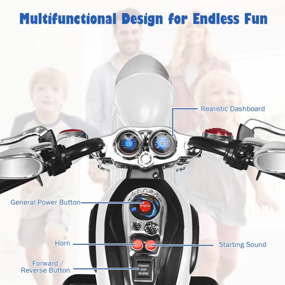 3 Wheel Kids Ride on Motorcycle 6V Battery Powered Electric Toy White