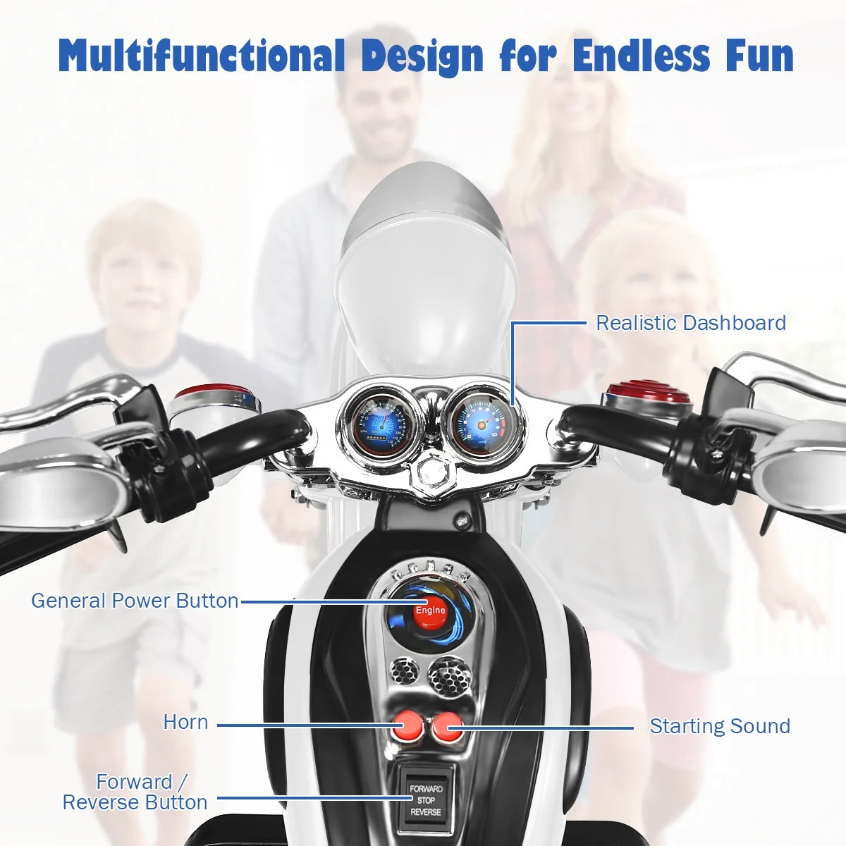 3 Wheel Kids Ride on Motorcycle 6V Battery Powered Electric Toy White
