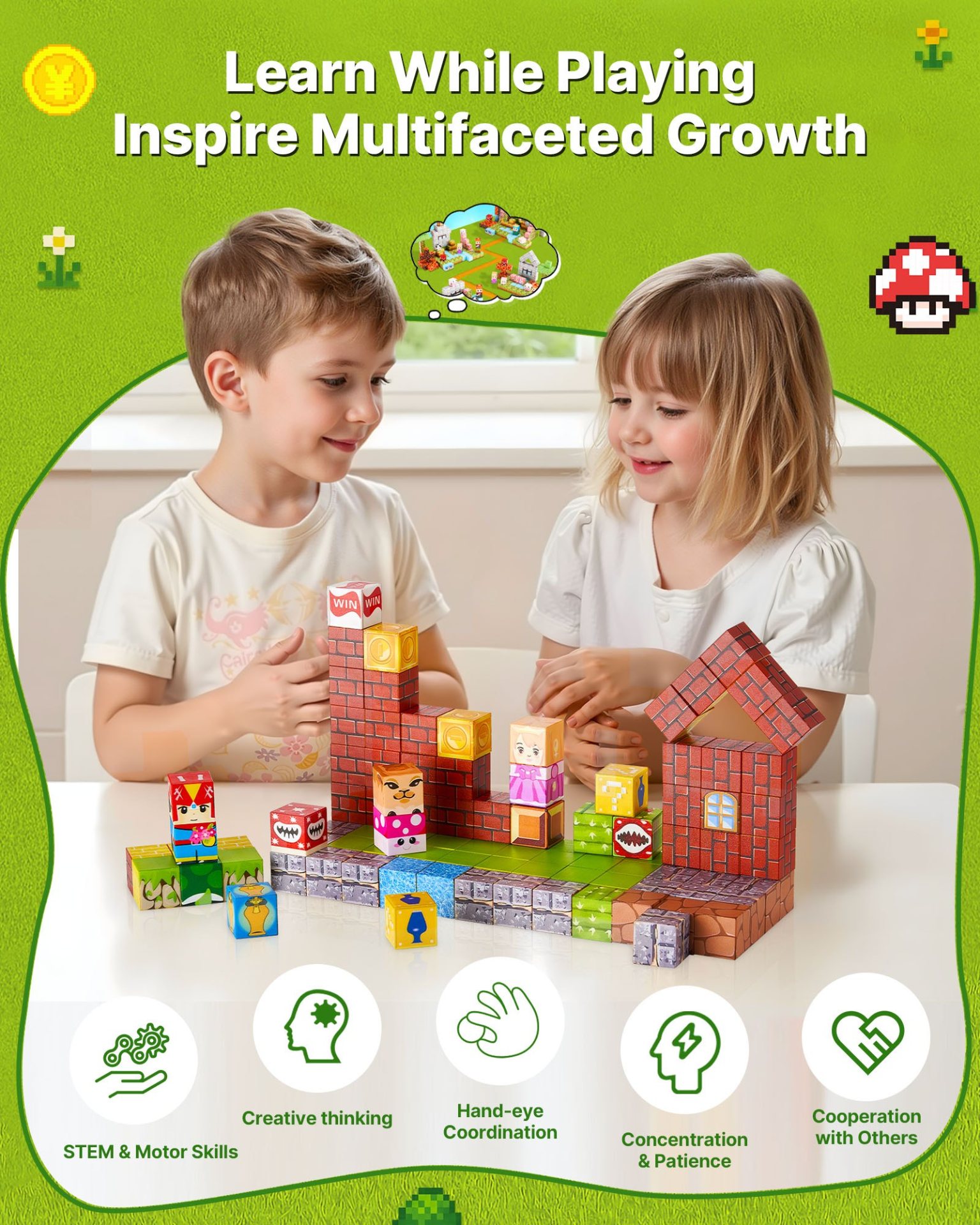 VEVOR Magnetic Blocks, 100 PCS Magnet Blocks Set, Magnetic Building Cubes for Kids, STEM Montessori Sensory Toys for Christmas Birthday Gift, Construction Stacking Toy for 3+ Years Old Boys & Girls