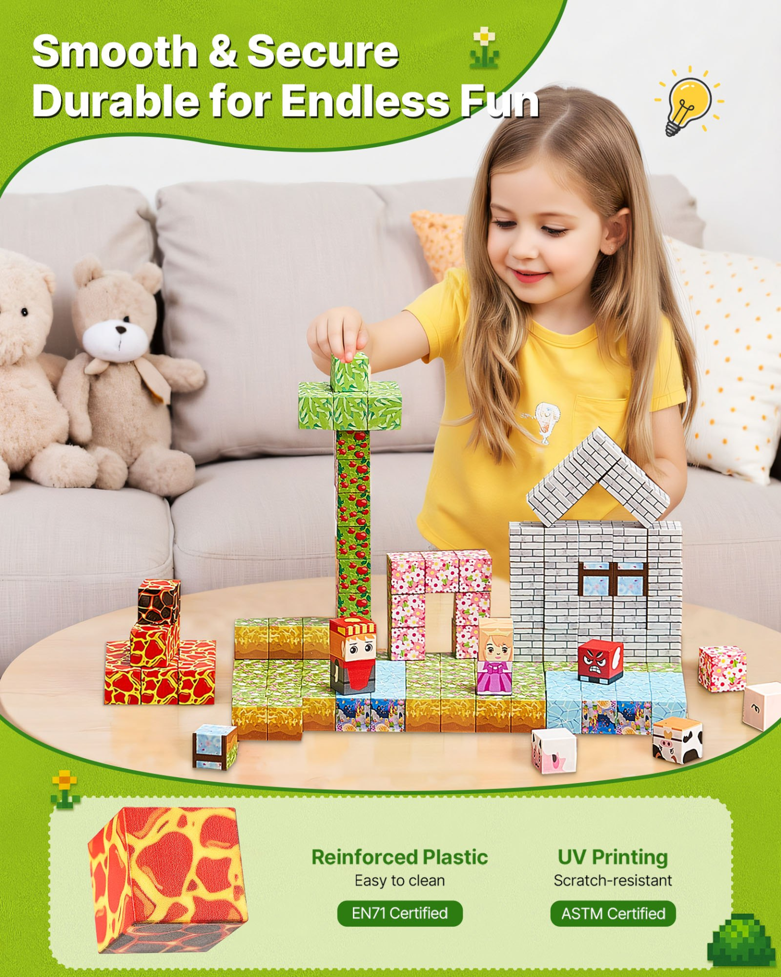 VEVOR Magnetic Blocks, 150 PCS Forest Castle Set, Magnetic Building Cubes for Kids, STEM Montessori Sensory Toys for Christmas Birthday Gift, Construction Stacking Toy for 3+ Years Old Boys & Girls