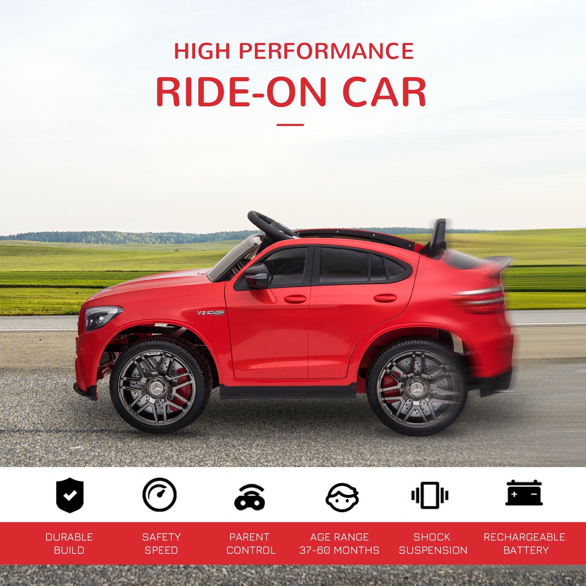 TheLittleBigStore 12V Mercedes AMG GLC63S Kids Ride-On Car – Red