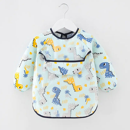 SplashGuard™ Waterproof Cotton Bib – Long Sleeve Feeding Apron for Kids