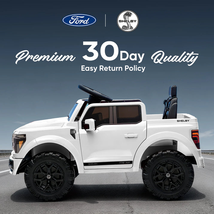 Electric Car for Kids, Licensed Ford-Shelby F-150 12V Ride on Truck Toys for Toddlers W/ Remote, 2-Hour Drive Time - White