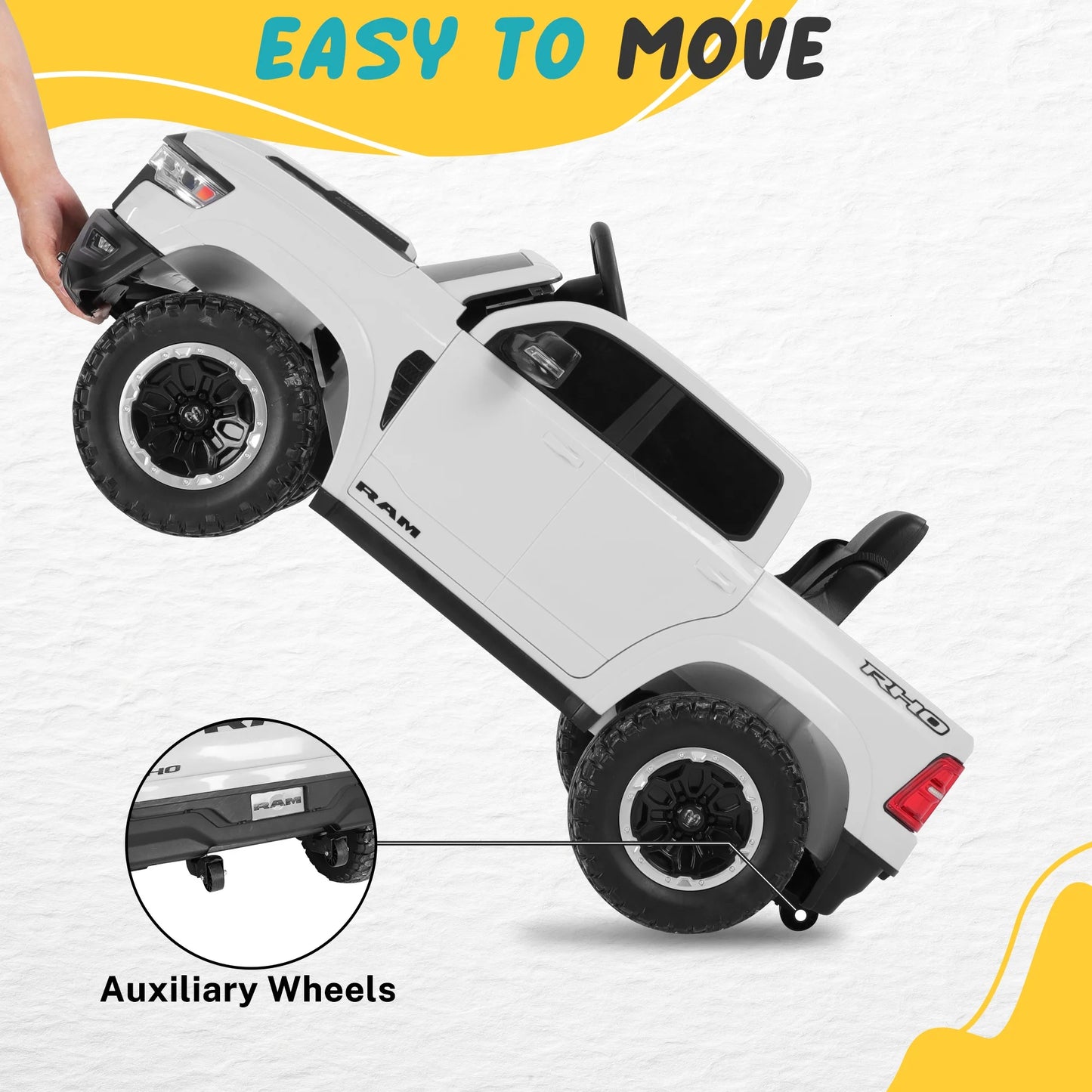 RAM 1500 Ride on Car Toy for Kids, 12V Powered Ride on Truck Toy with Remote Control, 4 Wheel Suspension, Safety Belt, Music, Bluetooth, LED Lights, Electric Cars for 3-5 Yrs Boy Girl, White
