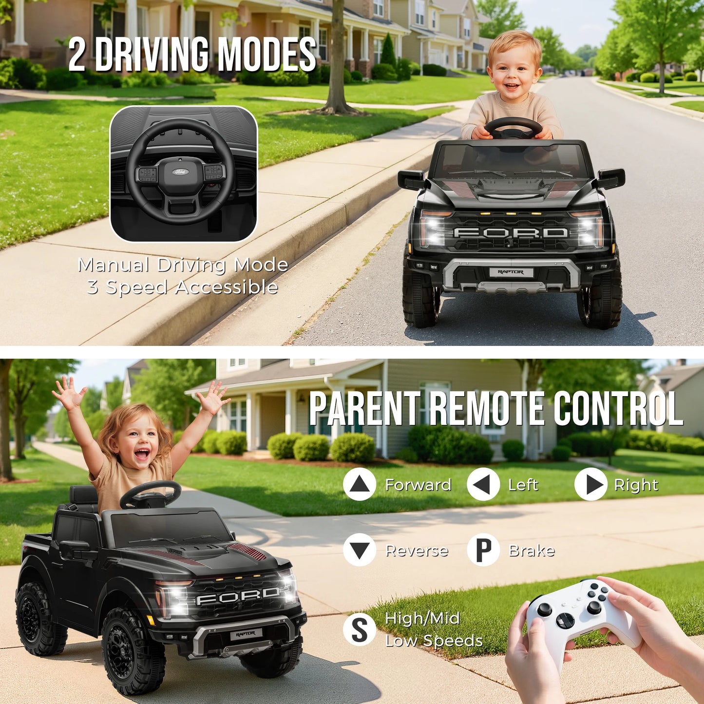 Experience Thrilling Adventures with the Licensed Ford F 150 Raptor 12V Ride-On Car - Bluetooth, LED Lights, and Remote Control for Kids Ages 3-6!