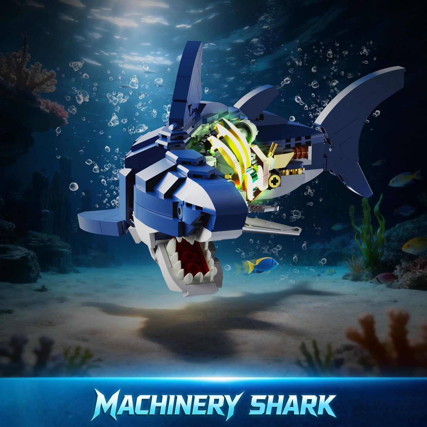 687-Piece Mechanical Shark & Parrot Building Block Set with Movable Parts
