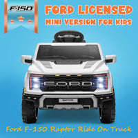 12V Licensed Ford F-150 Raptor Electric Car for Kids, Toddler Ride on Truck W/Remote Control, Kids Ride on Toys W/Led Lights, Bluetooth, Radio, Seat Belt, Soft Start, Rear Storage (White)