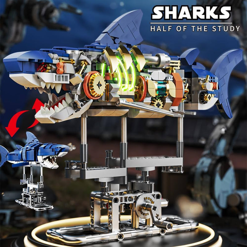 687-Piece Mechanical Shark & Parrot Building Block Set with Movable Parts