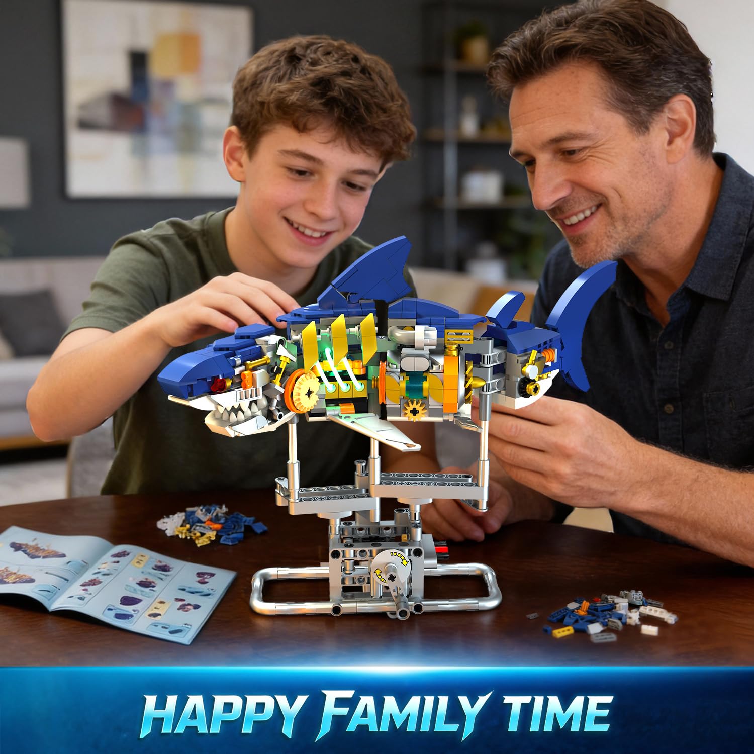 687-Piece Mechanical Shark & Parrot Building Block Set with Movable Parts