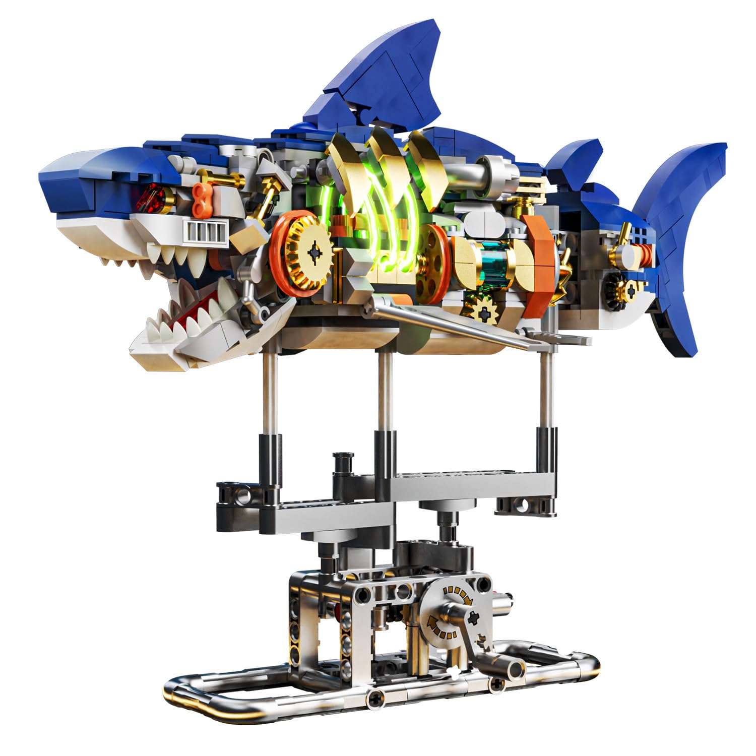 687-Piece Mechanical Shark & Parrot Building Block Set with Movable Parts