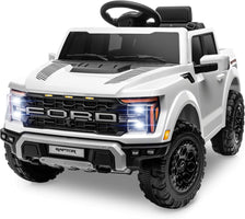 12V Licensed Ford F-150 Raptor Electric Car for Kids, Toddler Ride on Truck W/Remote Control, Kids Ride on Toys W/Led Lights, Bluetooth, Radio, Seat Belt, Soft Start, Rear Storage (White)