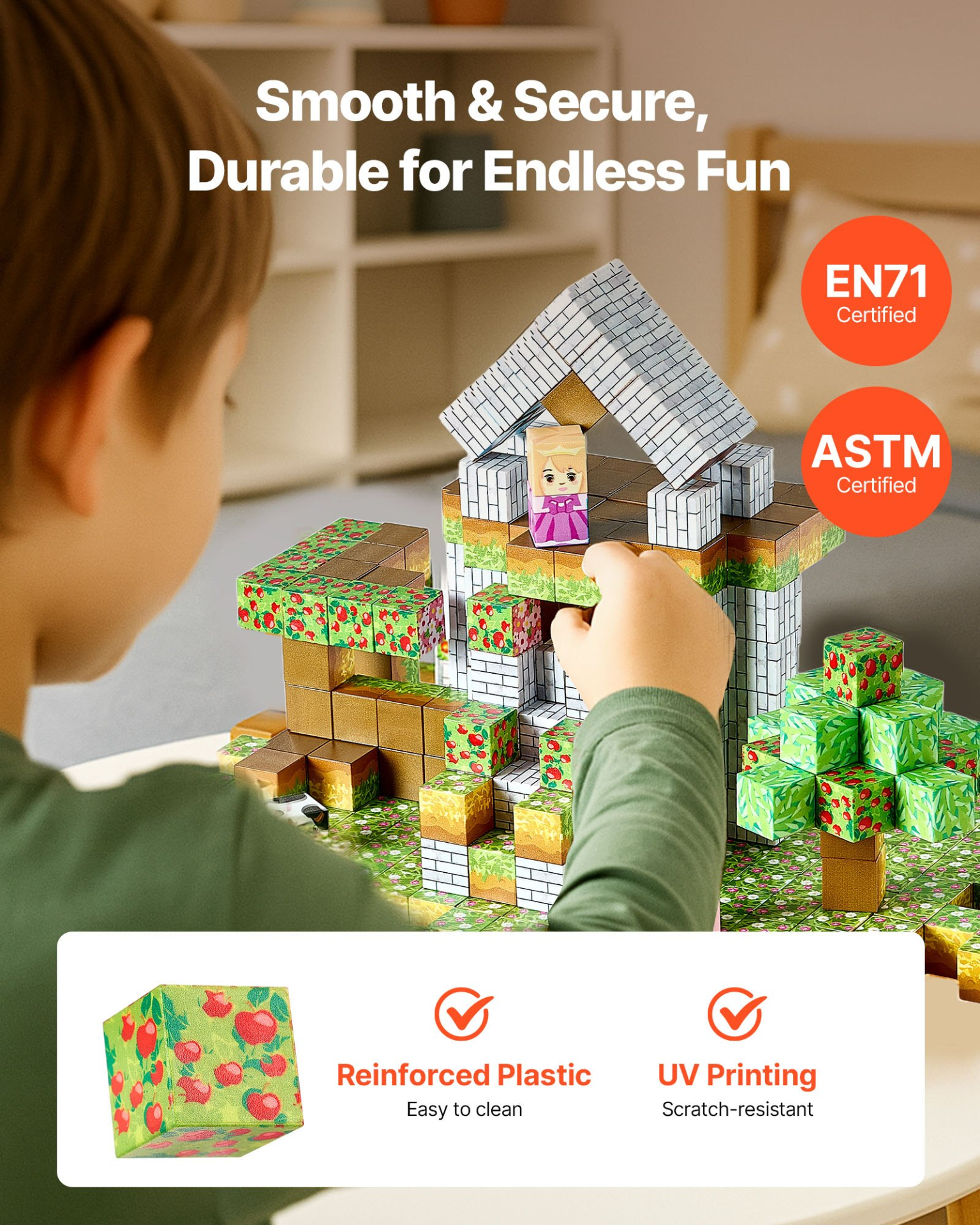 VEVOR Magnetic Blocks, 150 PCS Forest Castle Set, Magnetic Building Cubes for Kids, STEM Montessori Sensory Toys for Christmas Birthday Gift, Construction Stacking Toy for 3+ Years Old Boys & Girls