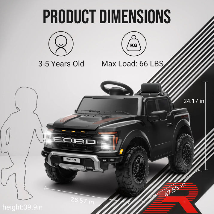 Experience Thrilling Adventures with the Licensed Ford F 150 Raptor 12V Ride-On Car - Bluetooth, LED Lights, and Remote Control for Kids Ages 3-6!