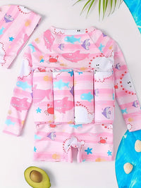 SplashSafe Kids' Buoyancy Swimsuit: Cartoon Print One-Piece Swimwear with Floating Rash Guards - The Little Big Store