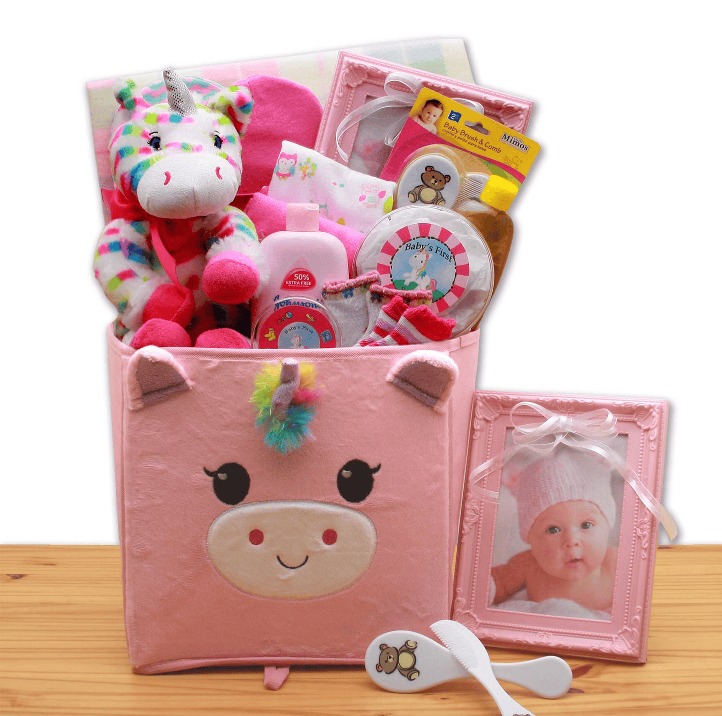 Dainty Tails New Baby Unicorn Gift Basket - baby bath set - baby girl gifts - new baby gift basket - baby gift baskets - baby shower gifts - The Little Big Store