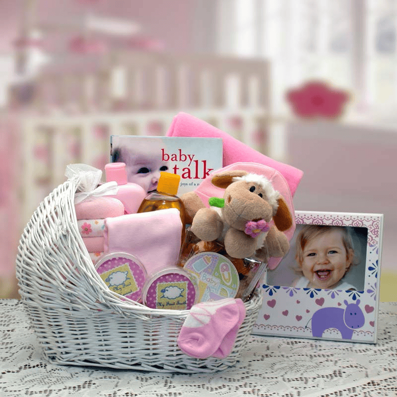 Welcome Baby Bassinet New Baby Basket-Pink - baby bath set - baby girl gifts - new baby gift basket - baby gift baskets - baby shower gifts - The Little Big Store