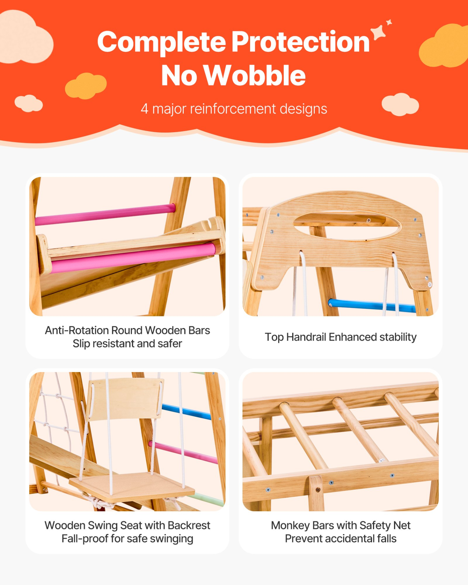 9-in-1 Wooden Indoor Jungle Gym – Montessori Climbing Playset for Kids