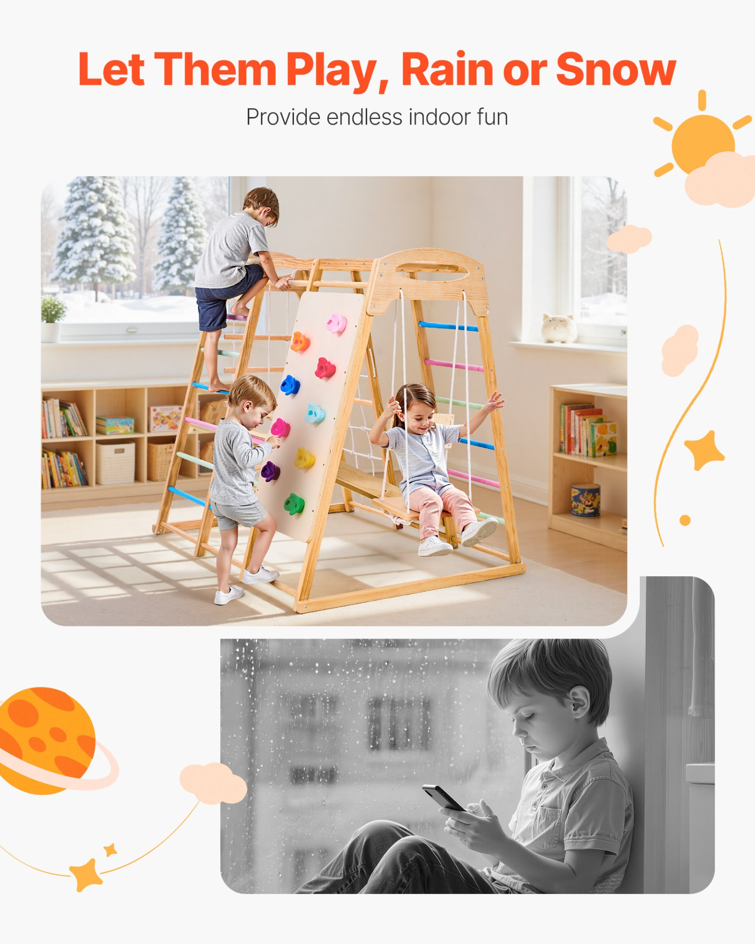 9-in-1 Wooden Indoor Jungle Gym – Montessori Climbing Playset for Kids