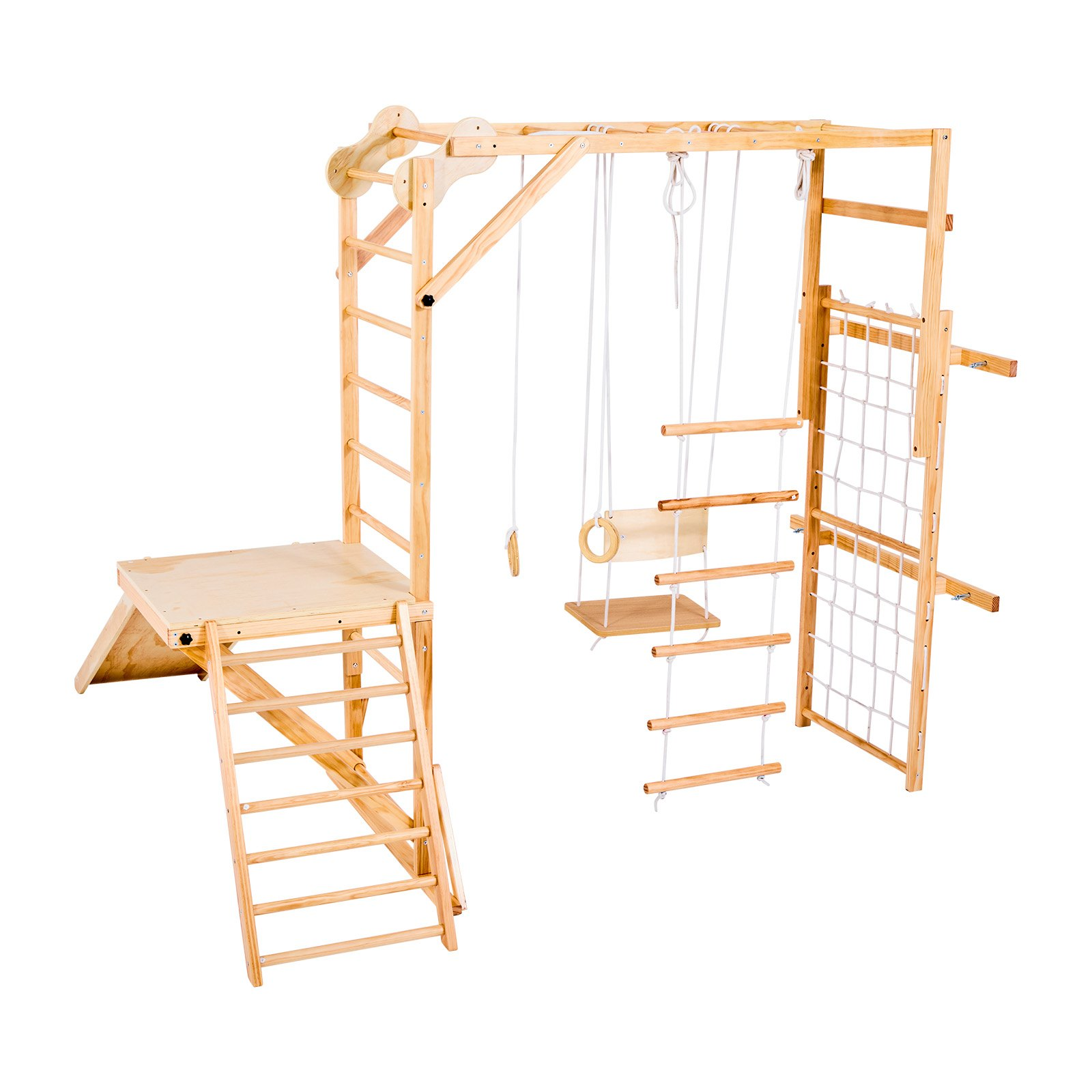 Wooden Indoor Jungle Gym Playground Set – 8-in-1 Montessori Climbing Playset for Kids
