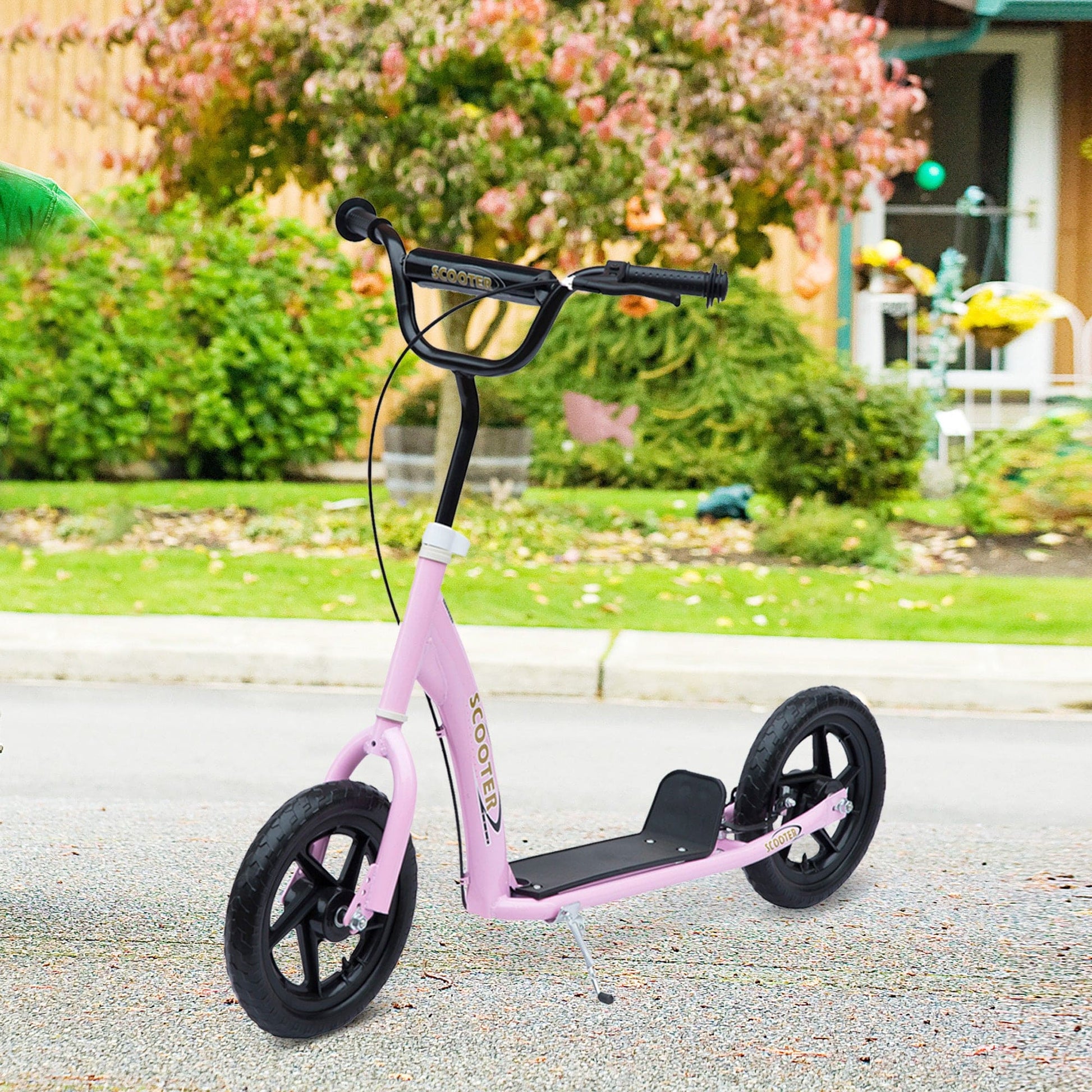 HOMCOM Kick Scooter for Kids 5-12 Years Old, Big Wheel Kids Scooter with Adjustable Height Handlebar, Non-slip Footplate, Rear Brake, Pink - The Little Big Store