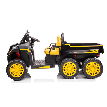 🚜 Freddo Titan™ 24V 6-Wheeler Tractor Trailer – 2-Seater Ride-On with Dump Cart & Parental Remote