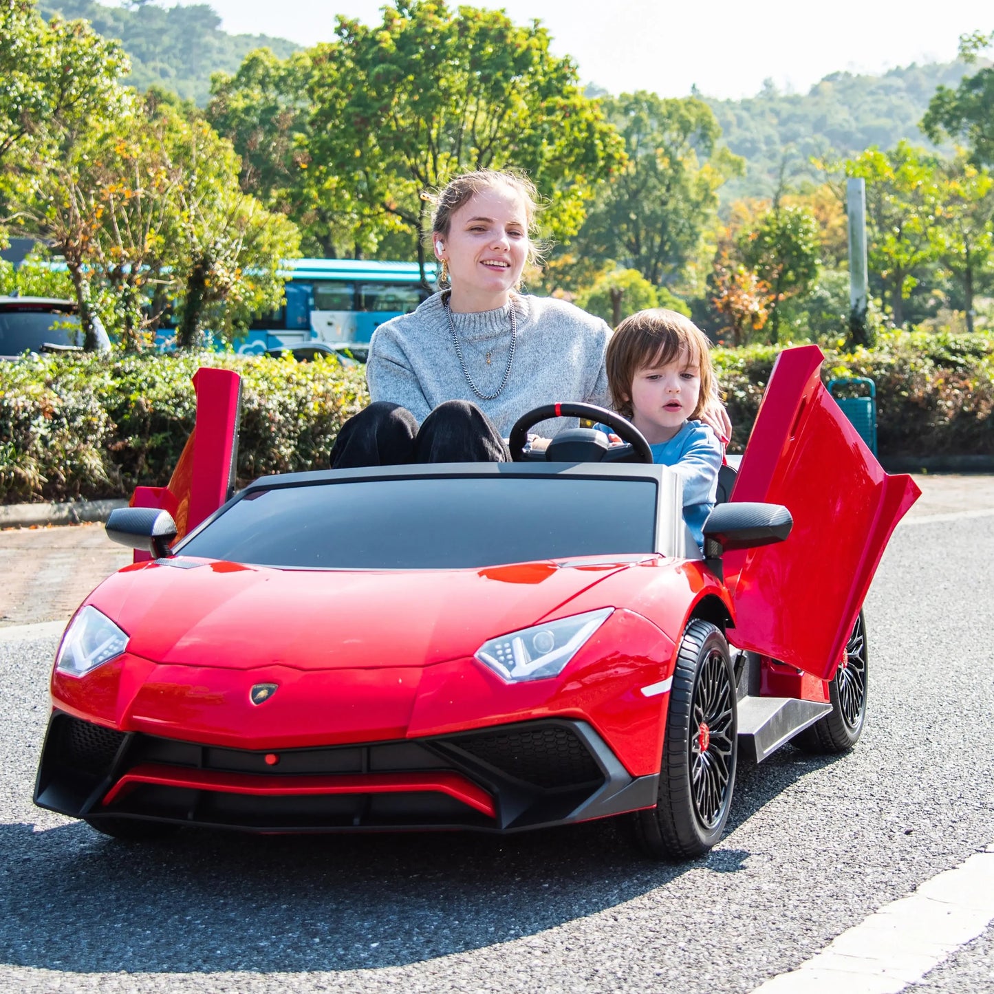 🏁 24V Lamborghini Aventador 2-Seater Ride-On Car – Black | Dual Brushless Motors, Differential Drive, LED Lights, MP3, Remote Control for Kids Ages 3–8 🏎️⚡🎧