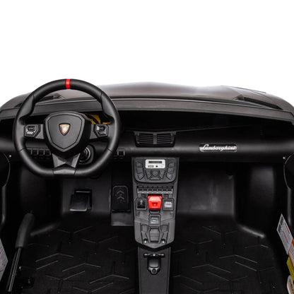 🏁 24V Lamborghini Aventador 2-Seater Ride-On Car – Black | Dual Brushless Motors, Differential Drive, LED Lights, MP3, Remote Control for Kids Ages 3–8 🏎️⚡🎧