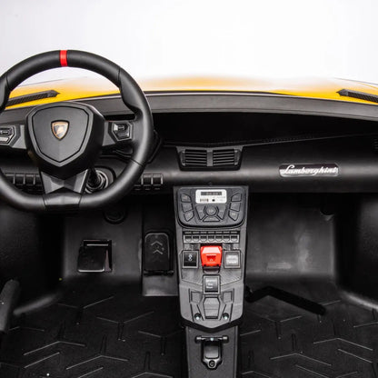 🏁 24V Lamborghini Aventador 2-Seater Ride-On Car – Black | Dual Brushless Motors, Differential Drive, LED Lights, MP3, Remote Control for Kids Ages 3–8 🏎️⚡🎧