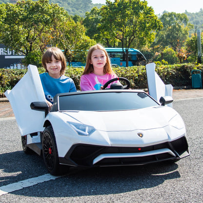 🏁 24V Lamborghini Aventador 2-Seater Ride-On Car – Black | Dual Brushless Motors, Differential Drive, LED Lights, MP3, Remote Control for Kids Ages 3–8 🏎️⚡🎧