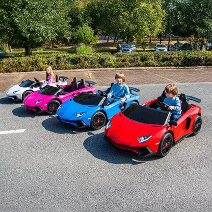 🏁 24V Lamborghini Aventador 2-Seater Ride-On Car – Black | Dual Brushless Motors, Differential Drive, LED Lights, MP3, Remote Control for Kids Ages 3–8 🏎️⚡🎧