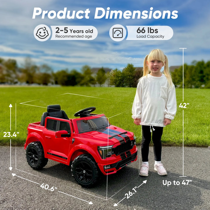 Exciting Red Ford-Shelby F-150 12V Electric Ride-On Truck for Kids with Remote Control - Perfect Adventure Toy for Ages 2-5!