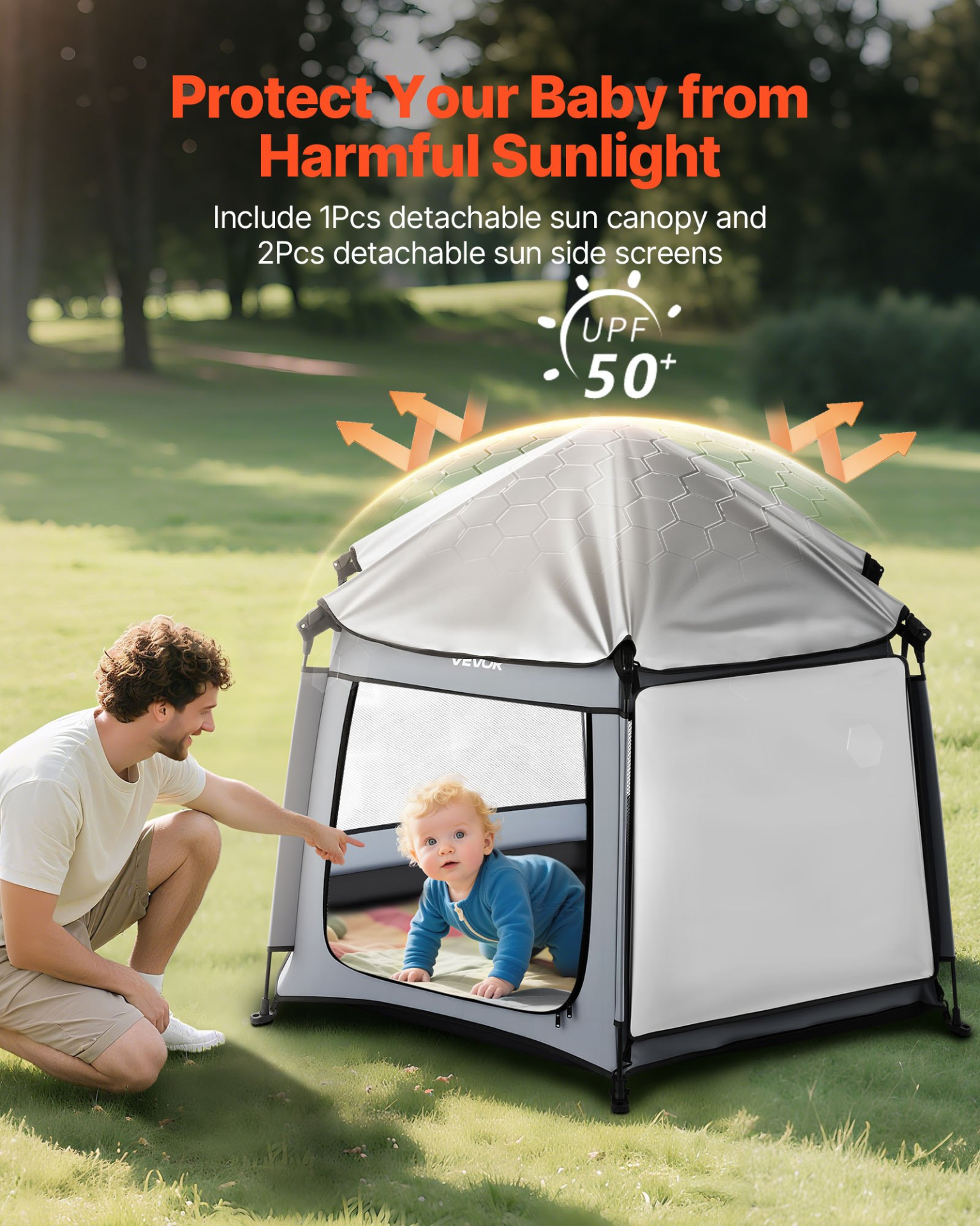 Baby Playpen with Canopy – Portable Foldable Play Yard